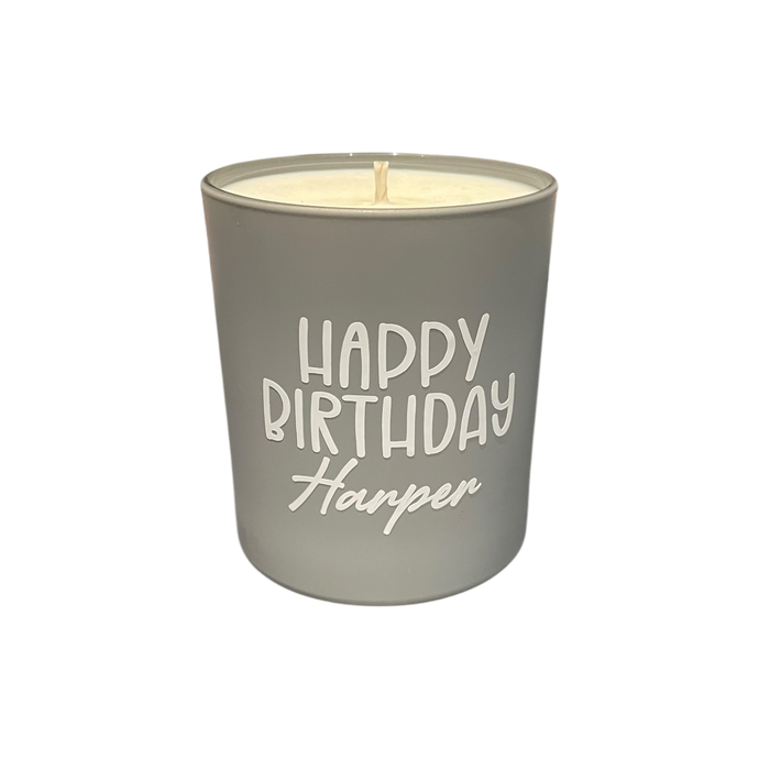 Soy Wax Scented Candle - Personalised Happy Birthday - grey