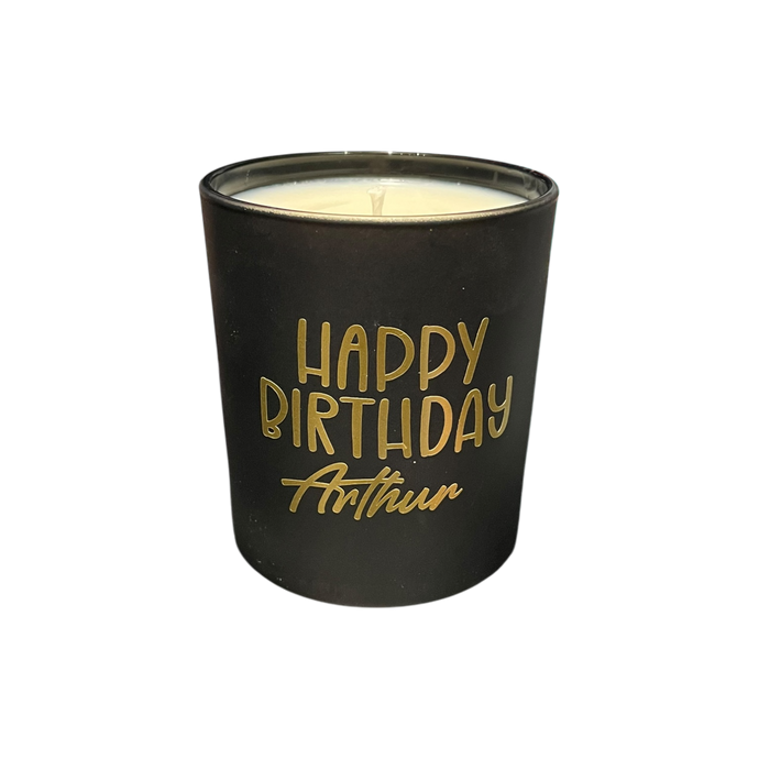 Soy Wax Scented Candle - Personalised Happy Birthday - black